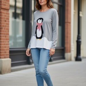 Nouveau Gray Penguin Sweater with Red Scarf size 3X